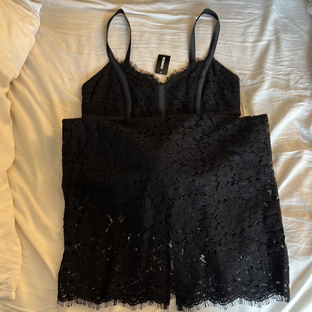 Express Black Lace Bustier Corset Paneled Bodycon Pencil Dress size 6 nwt - Picture 3 of 12